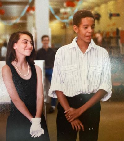 Inga Cadranel posing with her date during 6th grade. 